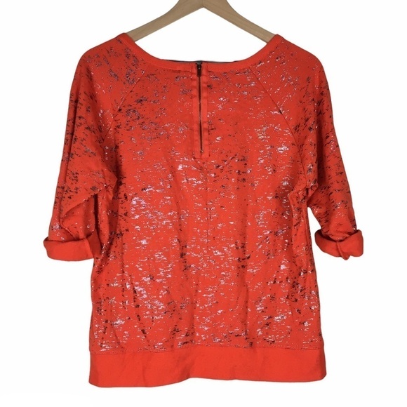 XHILARATION Top Sweatshirt Metallic Foil Scoop Neck Roll Tab 3/4 Sleeves Medium - Picture 6 of 12
